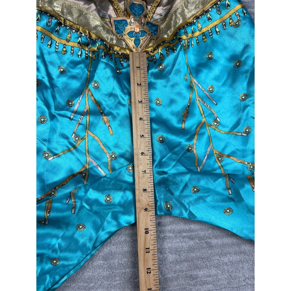 Disney Costume Girls M 8-10 Teal Aladdin Jasmine Peacock Jumpsuit Cape 2pc Set - Picture 5 of 12